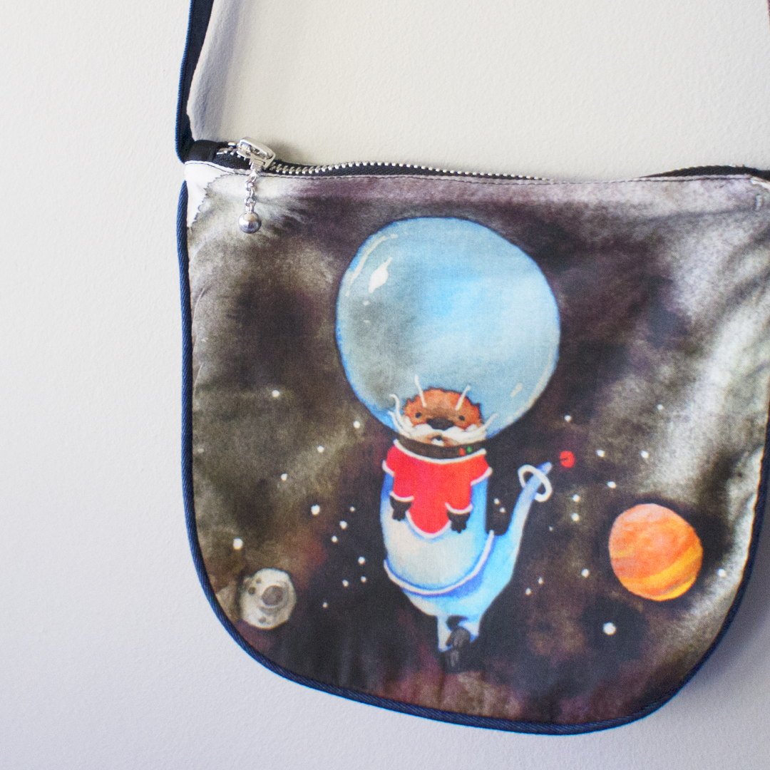 Handmade children's bag with space otter print made in Bristol by the Bristol Seamstress