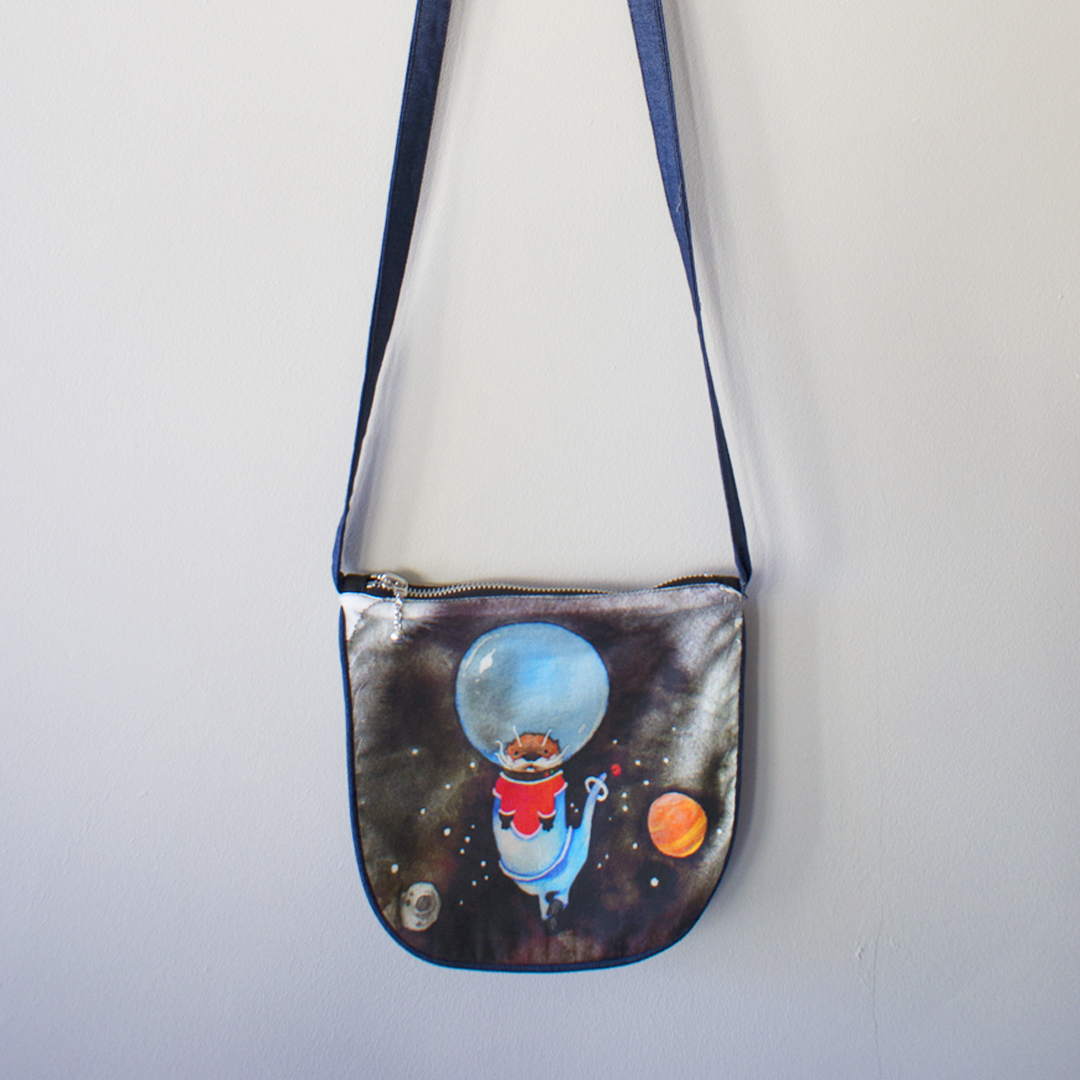 Handmade children's bag with space otter print made in Bristol by the Bristol Seamstress