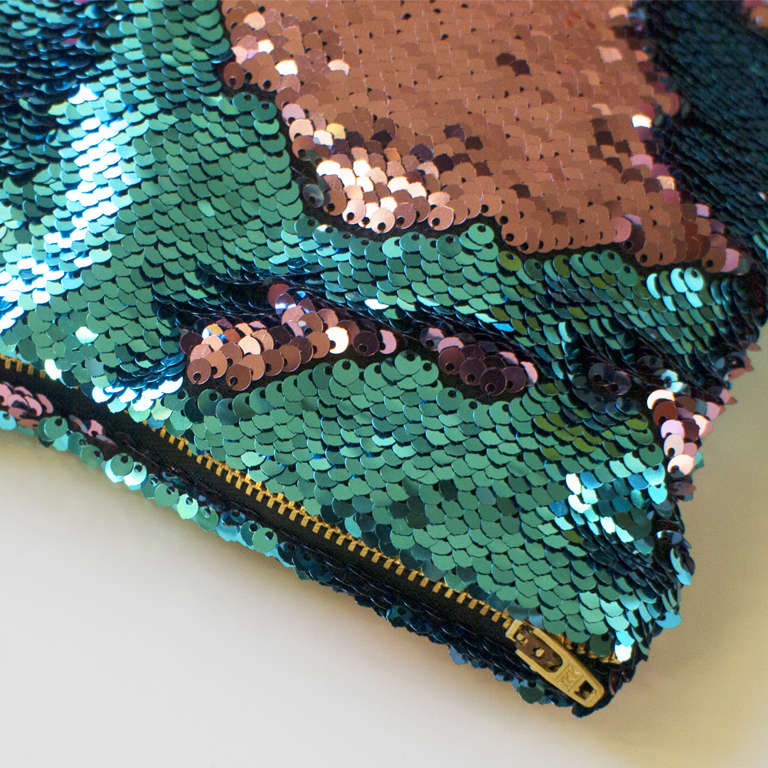 Handmade Pink and Blue Sequin Clutch Bag by the Bristol Seamstress