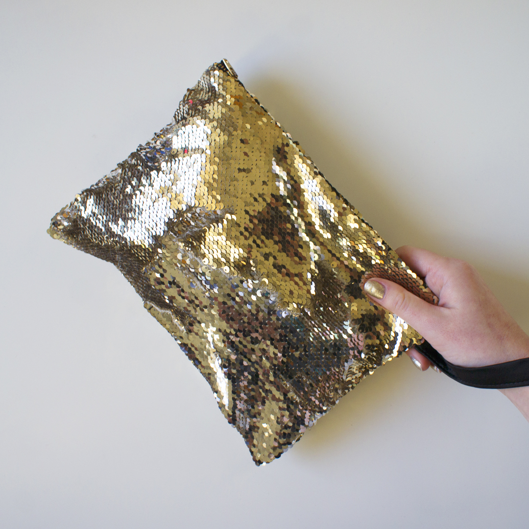 Handmade Gold Sequin Clutch Bag by the Bristol Seamstress